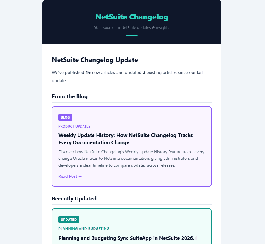 Introducing the Weekly NetSuite Changelog Newsletter