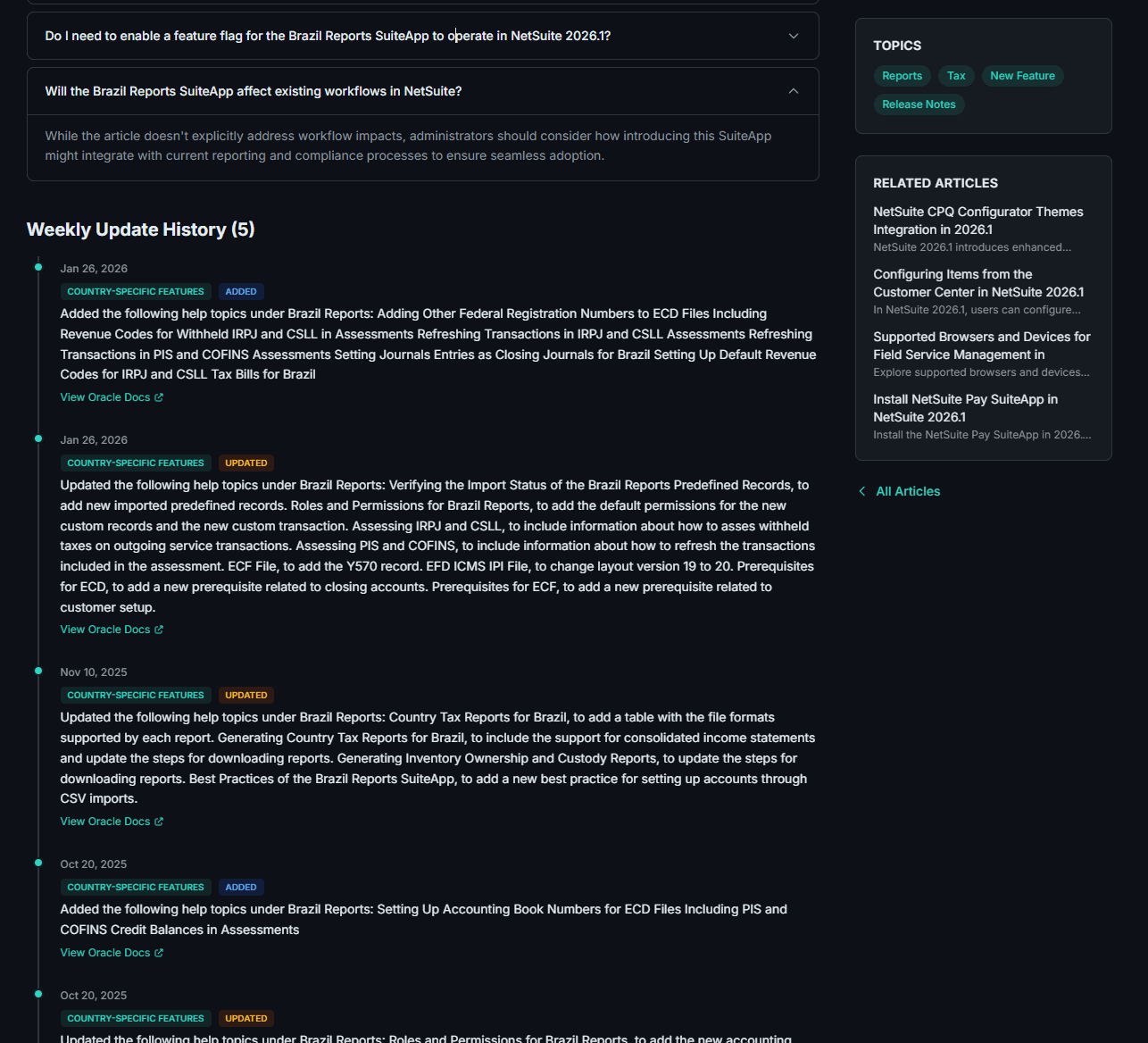 Weekly Update History: How NetSuite Changelog Tracks Every Documentation Change