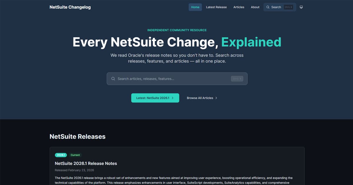 NetSuite Articles — NetSuite Changelog